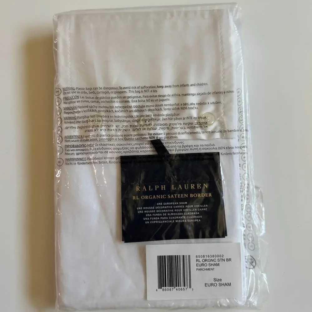 Ralph Lauren Home Organic Sateen Border Euro Sham Parchment NEW Penthouse Living